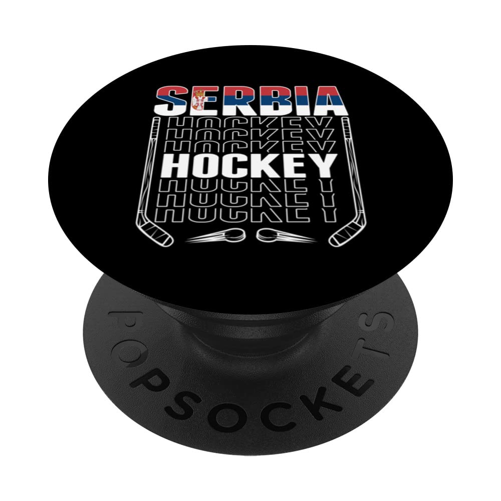 Serbia Ice Hockey Fans Jersey Serbian Flag Puck Hockey Stick PopSockets Swappable PopGrip