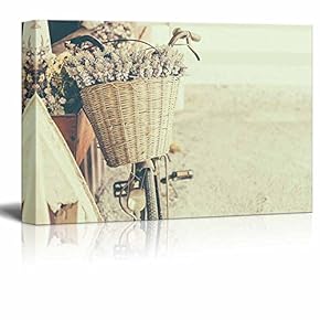 Canvas Prints Wall Art - Vintage Bicycle with Flower - Vintage Effect Filter Style Pictures - 12" x 18"