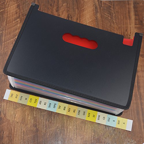 24 Pockets Expanding File Folder with Labels,A4 Size Colorful file organizer Plastic Business File Organizer Box Portable Desktop Business Paper Document Holder Wallet for Office School Host