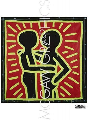 Untitled, 1982 (couple in black, red, and green) by Keith Haring - Art Print Poster, Paper Size 14" x 11" Image Size 10" x 10"(2469)