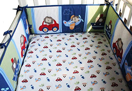 Amomo Crib Bumpers Breathable Baby Bumper Pads 4 Piece for Baby Girl Boy (Blue-Plane)