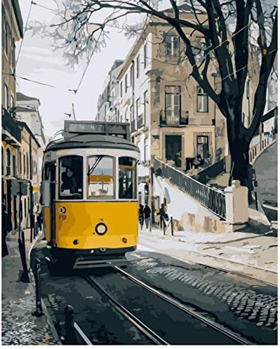 CYKEJISD Lisbon Street Landscape Painting by Numbers On Canvas DIY Digital Paint by Number Kits for Living Room Home Decor Frameless 40X50Cm