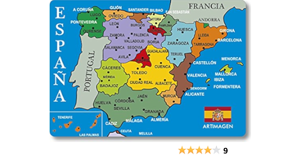 Artimagen Imán Mapa Ciudades España Azul 80x55 mm.