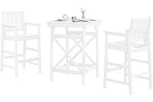 SEEHILL 3-Piece Adirondack Chairs and Table Set, HDPE Patio Bar Sets, All Weather Outdoor Bar Stools Set, HDPE Adirondack Bar Height Chairs and Bar Table for Balcony, Porch, Garden, Pearl