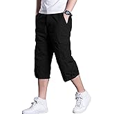 LAVIQK Men's Casual Cargo Shorts 16" Inseam Below Knee Multi Pocket 3/4 Capri Long Shorts Twill Relaxed Fit Pants