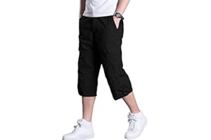LAVIQK Men's Casual Cargo Shorts 16" Inseam Below Knee Multi Pocket 3/4 Capri Long Shorts Twill Relaxed Fit Pants