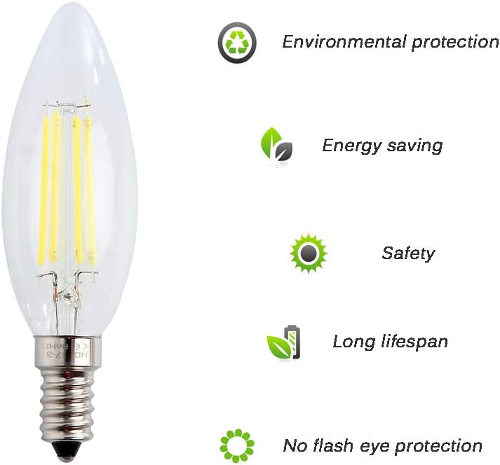 Engeya E14 LED Candle Light Bulb 4W,40W Incandescent Bulbs Equivalent,Small Edison Screw Clear Candle Light Bulb,Non-Dimmable/ AC220-240V/ 400 Lumens/Cool White 6000K,6-Pack - Image 4