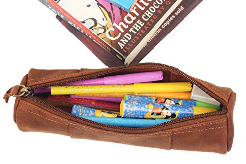 Leather Pencil Pouch - Zippered Pen Case For School, Work & Office By Rustic Town