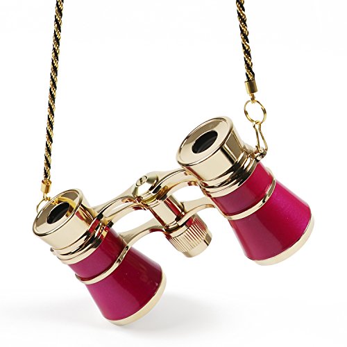 Kingscope 3X25 Vintage Opera Glasses Binoculars for Theater Musical Concert (Fuchsia, with Chain) - Thumbnail 3