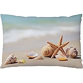 EKOBLA Throw Pillow Cover Starfish and Seashell Sea Animal Nautical Beach Sandy Summer Time Ocean Theme Decor Lumbar Pillow Case Cushion for Sofa Couch Bed Standard Queen Size 20x30 Inch