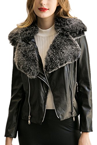 Women's Winter Fur Collar PU Leather Short Slim Moto Biker Bomber Jacket XL Women's Winter Fur Collar PU Leather Short Slim Moto Biker Bomber Jacket XL