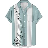 Ecosunny Music Shirts for Men Hawaiian Bowling Printed Short Sleeve Casual Button Down Shirts