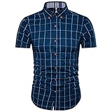 Muse Fath Short Sleeve Shirt-100% Cotton Plaid Shirt-Easycare Short Sleeve Shirt-Royal Blue-M