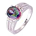 Psiroy 925 Sterling Silver Plated Oval Shaped Simulated Rainbow Topaz Ring Size 6