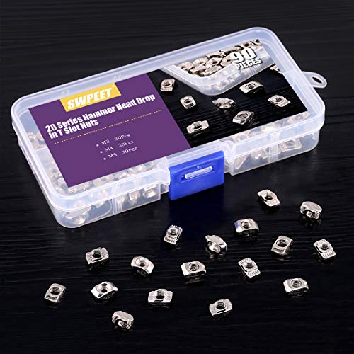 image for Swpeet 90Pcs 2020 Series M3 M4 M5 T Nuts Assortment Kit, Carbon Steel 