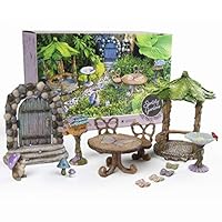 Spritely Gardens Deluxe Fairy Garden Kit with Accessories Indoor/Outdoor 14-Piece Toy Fairy Garden Miniatures - Fairy Garden Decorations Set Makes a Great Gift for Girls