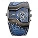 Avaner Fashion Men Military Sports Watch Dual Japanese Movement Two Time Zone Analog Display Quartz Blue Leather Band Wristwatch with Decorative Sub-dials primary