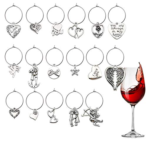 WOCRAFT 50 Sets Craft Supplies Wedding Wine Glass Charms Markers Wine Tasting Party Decoration Supplies Gift with 25mm Strong Stainless Steel Wine Glass Charm Rings (M368)