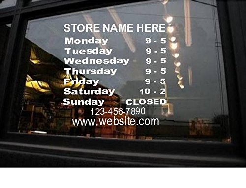 StickerLoaf Brand STORE HOURS NAME CUSTOM WINDOW DECAL BUSINESS SHOP Storefront VINYL DOOR SIGN COMPANY lawyer medical office florist sandwich gym grocery