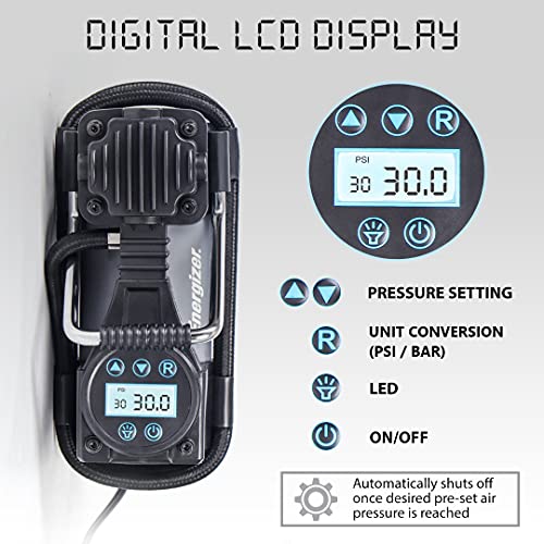 Energizer Air Compressor Portable Tire Inflator, 12V DC Air Pump for