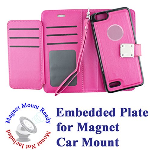 for 5" ZTE zFive G zFive C Tempo X Tempo GO Case Phone Case Tortilla Wallet Wrap Detachable Bumper Mag Mount Ready Extra Pocket Purse Screen Flip Cover (Pink)