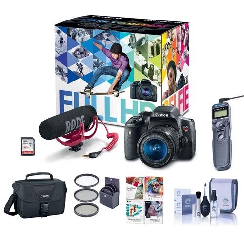 Canon-T6i-Video-Creator-Kit-with-EF-S-18-55mm-f35-56-IS-STM-Lens-Rode-VIDEOMIC-GO-Microphone-32GB-SDHC-Card-Bundle-with-Filters-Remote-Trigger-Camera-Case-Cleaning-Kit-Pro-Software