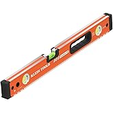 Klein Tools 93524MAG Magnetic Box Level, 24-Inch | 2-Foot Box Beam Spirit Level, 3 Vials, High Visibility Orange, Aluminum Body, V-Groove and Magnet Track