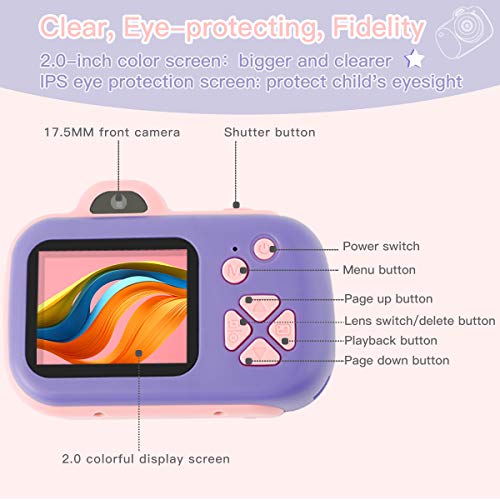 beiens Digital Video Camera for Kids, 24MP Selfie Dual Cameras, 32G SD Card, 1080P 2.0 inch HD IPS Screen, USB Charge, Best Birthday Gifts Kids Camera Toys for Girls and Boys (Pink) - Thumbnail 7