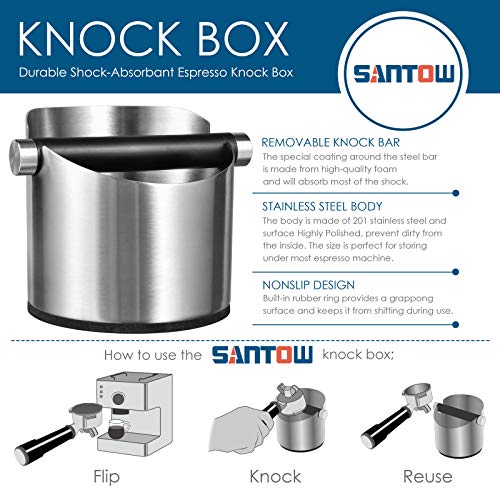 Large Size Coffee Knock Box, SANTOW Stainless Steel Construction Black