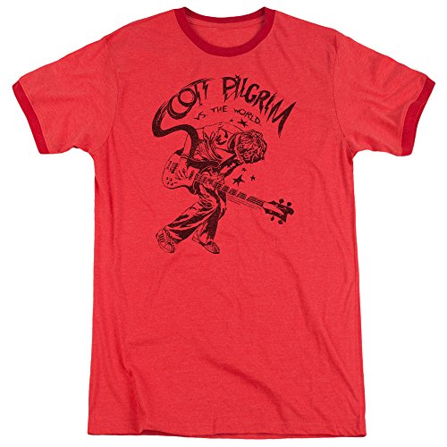 Scott Pilgrim Rockin Mens Adult Heather Ringer Shirt Red 2X