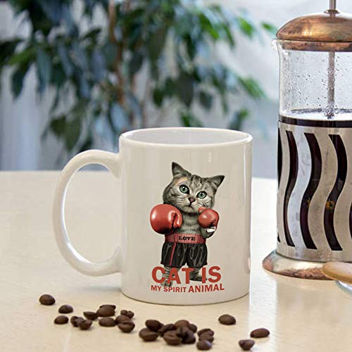 Funny Cat Mug - Cat is My spirit annimal - White 11 Oz. Cat Lovers Coffee Mug,Best Gift for New Cat Mom or Dad - Cat Lover Gifts for Women or Men (C04)