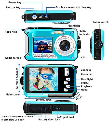 Waterproof Camera Full HD 1080P Underwater Camera 24 MP Video Recorder Selfie Dual Screen DV Recording Waterproof Digital Camera for Snorkeling
