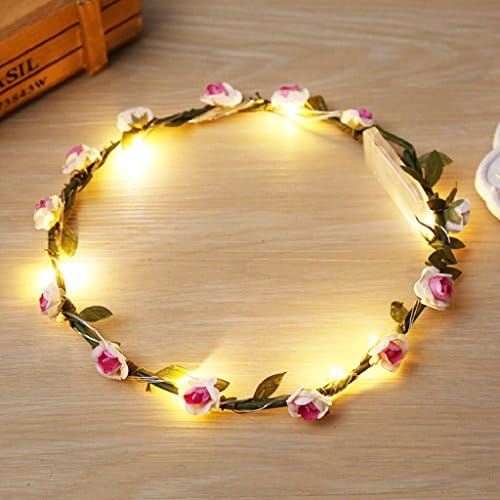 Gloryhonor Fashion Women Wedding Party Headpiece LED Light Flower Floral Garland Headband - Pink