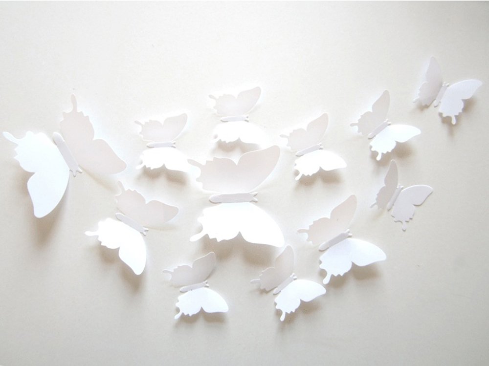 ufengke® 12-Pcs 3D Butterflies Wall Stickers Fashion Design DIY Butterfly Art Decals Crafts Home Decoration, White
