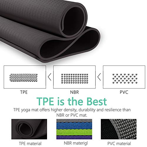 ANSOPO Tapete de Yoga Antideslizante con Premium Material ecológico TPE 10mm Agarre de Alto Rendimiento, Acolchado Ultra denso para Ejercicio, Yoga y Pilates（10mm）