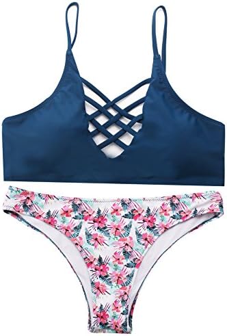 Signe Bikini Swimsuit For Women Crisscross V Neck Top With Floral Bottom