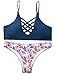 Bikini Swimsuit for Women Crisscross V Neck Top with Floral Bottom