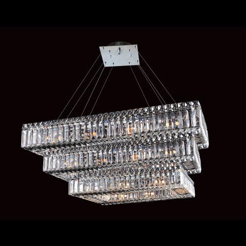 Allegri 11777-010-FR001 Quantum Baguette - Thirty Light 3-Tier Rectangle Pendant, Firenze Clear Crystal