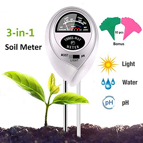 Adorma Soil pH Meter, 3-in-1 Soil Test Kit for Moisture,Light&pH Meter,Gardening Tool Kits, Great for Garden, Plants,Lawn, Farm,Indoor & Outdoor (10 Free Bonus Garden Labels,Silver)