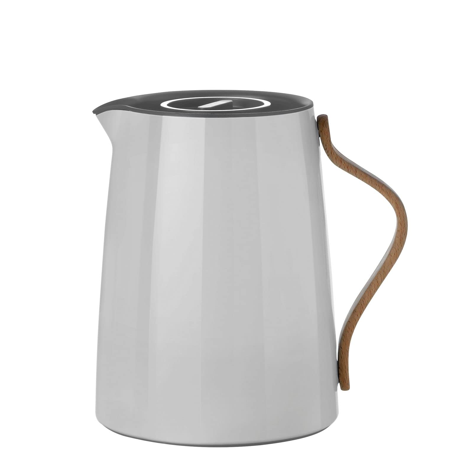 Stelton Emma Vacuum Jug Tea 1L, Grey Lacquered Stainless Steel with Built-in Smart Tea Filter, Scandinavian Beech Wood Handle - Modern Design by HolmbäckNordentoft