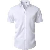 ROUWELL Men's Short Sleeve Dress Shirts Stain Shield Stretch Button Down Shirt Business Casual Formal Wedding Office Tops