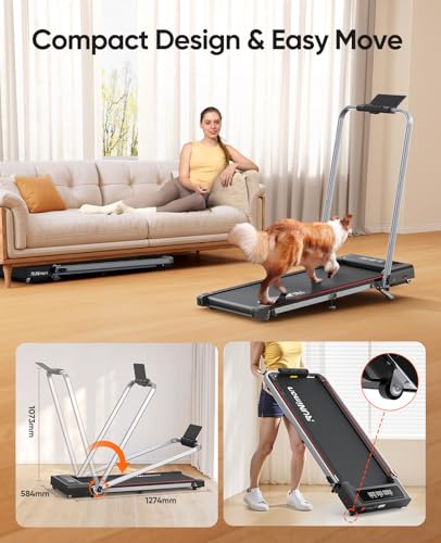 Walking Pad with Incline, RUNIMON 6 in 1 Folding Treadmill for Home & Office,7.5MPH Under Desk Treadmill,Portable Compact Treadmills with Handle,2 -LED Display,Remote&APP Control,No Installation