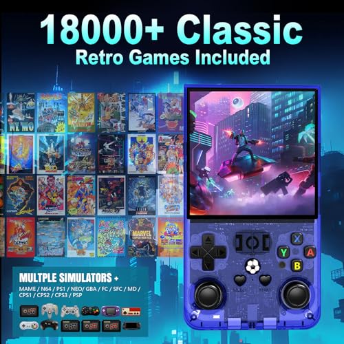 R36MAX Retro Portable Game Console, Retro Game Console with 128GB Memory, 4.0" IPS HD Screen, 4000mAh Battery and 30+ Main Emulators, Blue