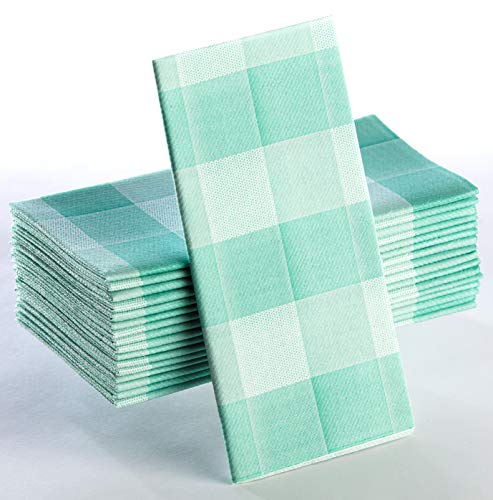 Gingham Napkin | Green Checks - Disposable Linen-Feel Guest Towels Rustic Cottage Styling Perfect for Everyday Use, Lunchboxes, for Kitchen, Parties, Dinners or Events Set of 50, 16x16 inches.