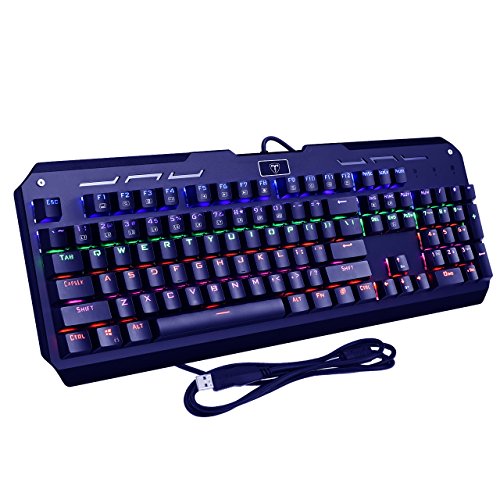 VicTsing 104-Key Cool Backlit Mechanical Gaming Keyboard with Blue Switches, All-Key Anti-Ghosting, Amazing LED Backlit (9 Lighting Patterns), Ideal for Gaming and Typing, Attached Key Cap Puller