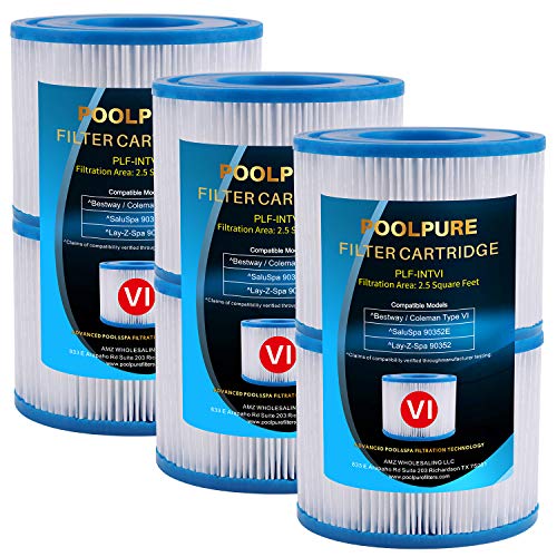 POOLPURE Type VI Hot Tub Filter Cartridges - 4 Pack Replacement For Coleman SaluSpa & Lay-Z-Spa