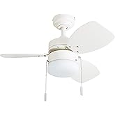Honeywell Ceiling Fans Ocean Breeze Modern 30 Inch Ceiling Fan with Light, Pull Chain LED Indoor Fan with 3 Blades, White and