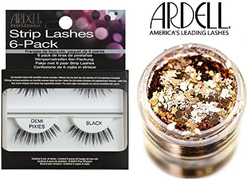 Ardell STRIP LASHES 6-PACK, Demi Pixies Black, Contains 6 pair of eye lashes (with bonus Skin/Hair GLITTER) (Demi Pixies Black)