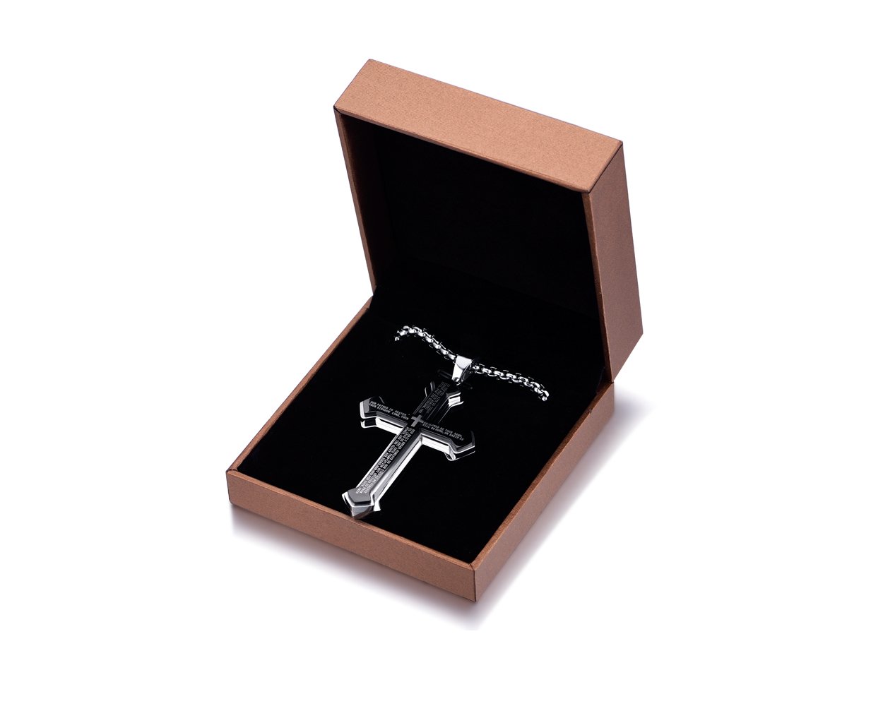 Rehoboth Men's Stainless Steel Nail Lord's Prayer Cross Pendant Necklace for Men Women Big Pendant and Strong Chain 24