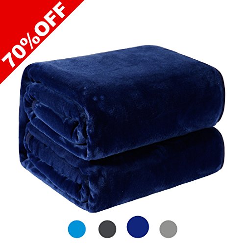 WarmHarbor330 GSM Fleece Blanket Super Soft Warm Fuzzy Lightweight Couch For Bed/Sofa Blanket (Queen(90x90 Inch), Dark blue)